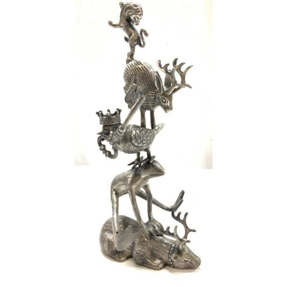 Vintage Avant Guard Whimsical Etched Pewter Animal Sculpture